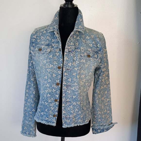 Ralph-Ralph Lauren Jackets & Blazers - Y2K Plaid Label RALPH Ralph Lauren Sz S Floral Denim Jacket-Faded-Raw Hem/Cuffs